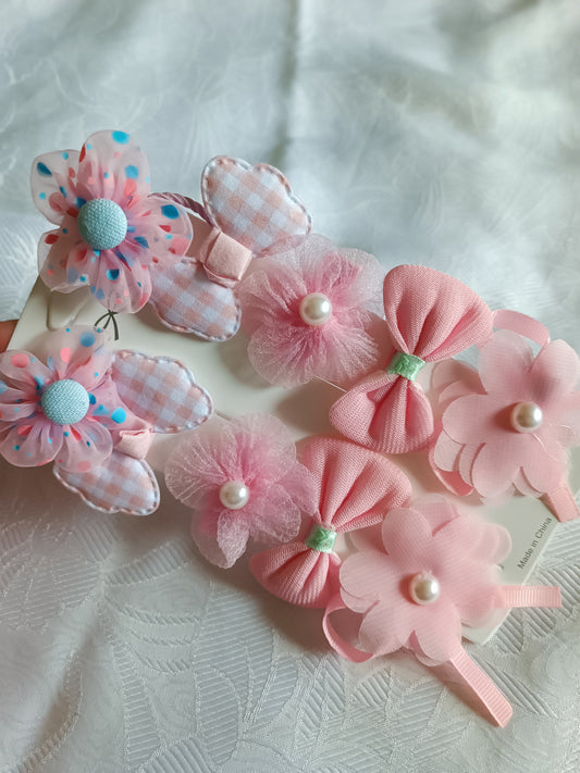 Set clame pentru par, fundite, culoare roz , 4 bucati / set