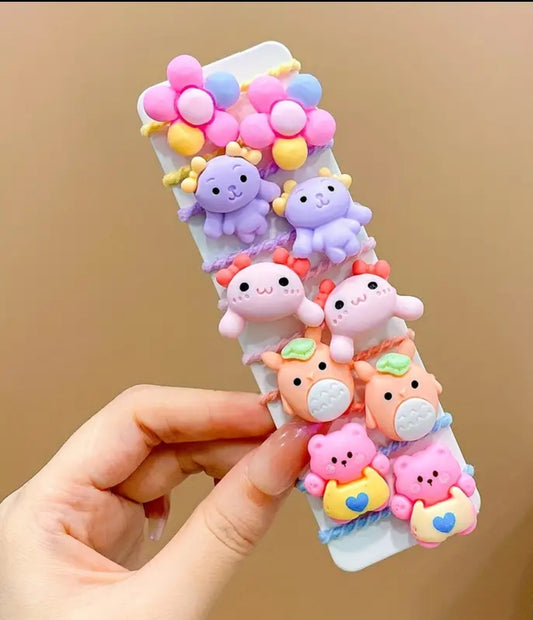 Set elastice pentru par , pentru copii, cu figurine colorate, 6 perechi