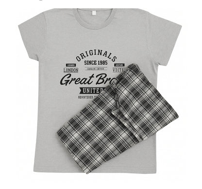 Pijamă bărbați bumbac moale,  gri, 2 piese, tricou mânecă scurtă și pantalon 3/4, confortabilă