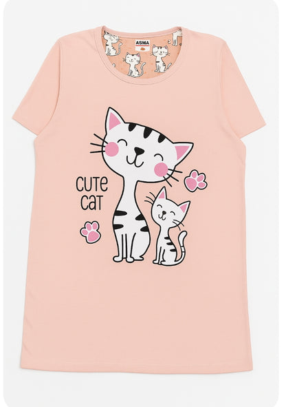 Pijama damă bumbac moale, corai, 2 piese, tricou mânecă scurtă și pantalon 3/4, confortabilă