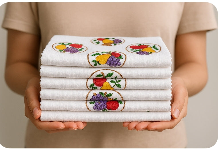 Prosop bumbac cosulet cu fructe, 35 cm x 35 cm