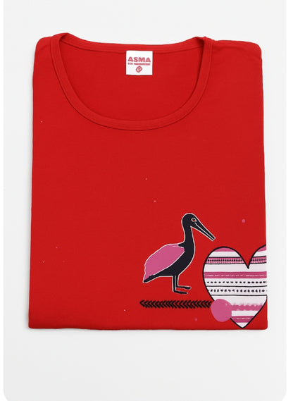 Pijama damă bumbac moale, roșu, 2 piese, tricou mânecă scurtă și pantalon 3/4, confortabilă