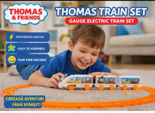 🚂 Trenuleț pe șine pentru copii – set Thomas Train, locomotivă motorizată cu vagoane și sine 💕