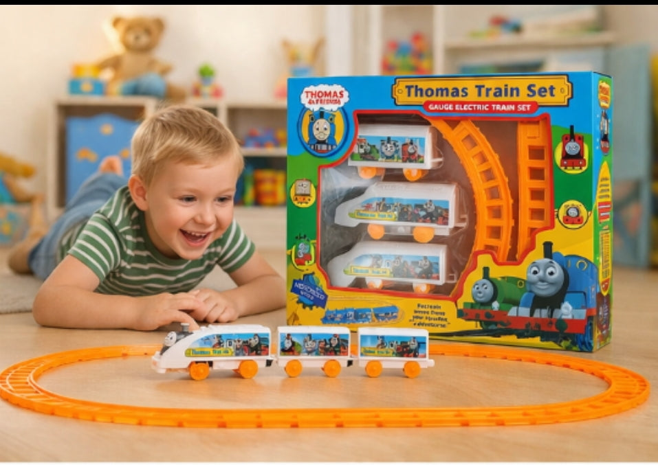 🚂 Trenuleț pe șine pentru copii – set Thomas Train, locomotivă motorizată cu vagoane și sine 💕