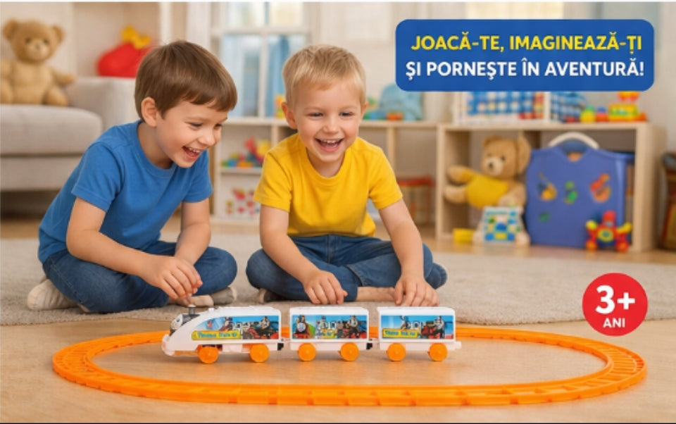 🚂 Trenuleț pe șine pentru copii – set Thomas Train, locomotivă motorizată cu vagoane și sine 💕